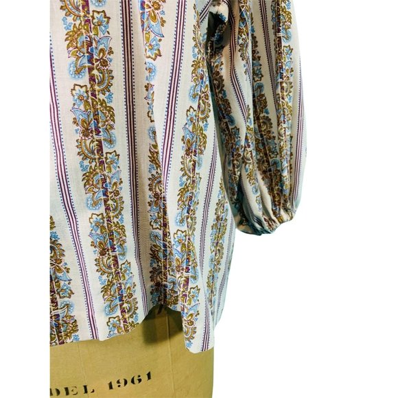 Vintage 1970s Floral Blouse Boho Land 'N Sea Striped Top | B 52" - Picture 3 of 9
